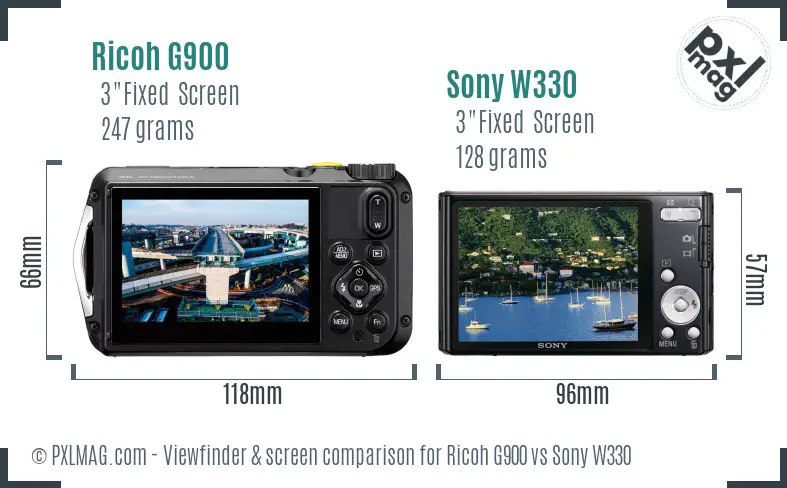Ricoh G900 vs Sony W330 Screen and Viewfinder comparison