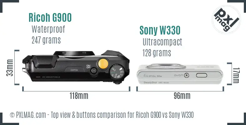 Ricoh G900 vs Sony W330 top view buttons comparison