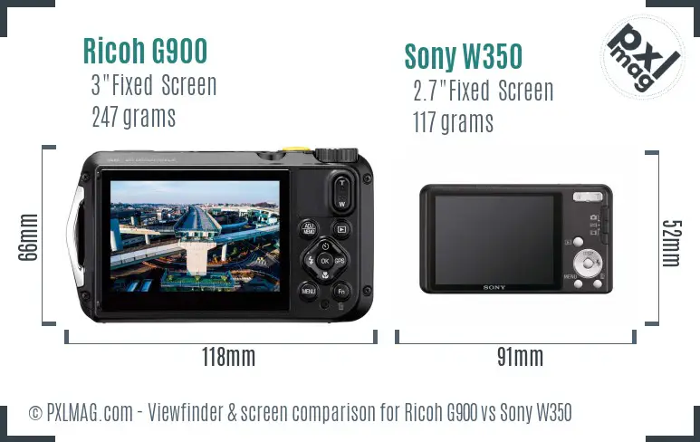Ricoh G900 vs Sony W350 Screen and Viewfinder comparison