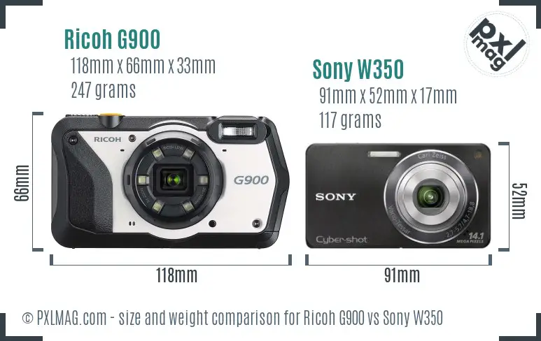 Ricoh G900 vs Sony W350 size comparison