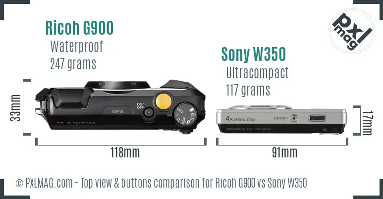 Ricoh G900 vs Sony W350 top view buttons comparison