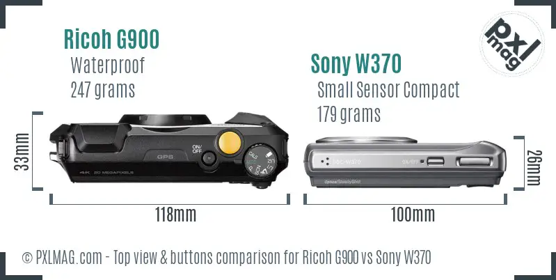 Ricoh G900 vs Sony W370 top view buttons comparison