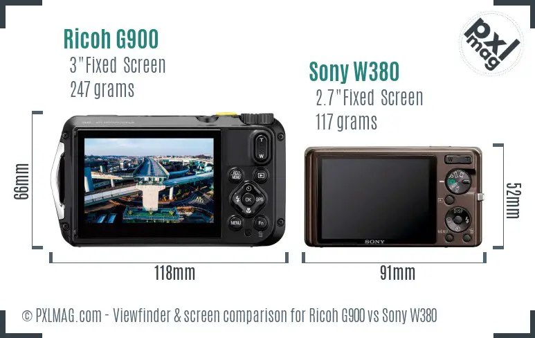 Ricoh G900 vs Sony W380 Screen and Viewfinder comparison