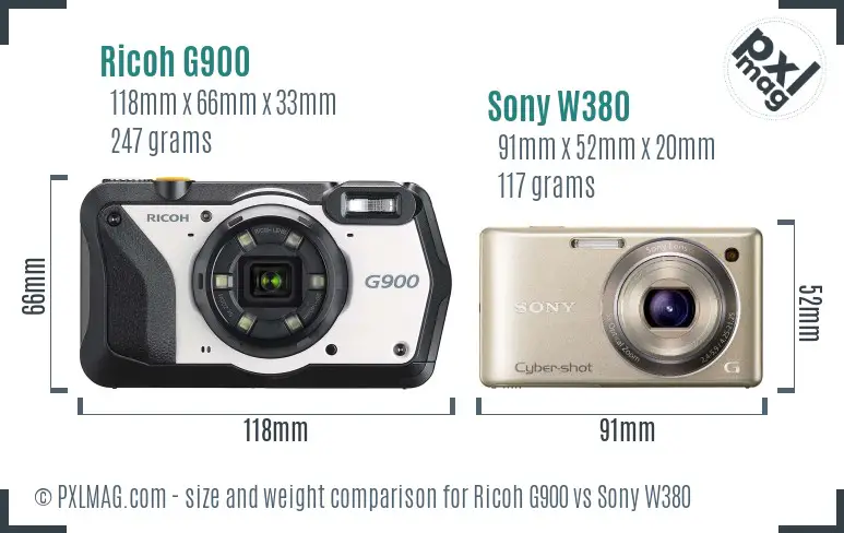 Ricoh G900 vs Sony W380 size comparison