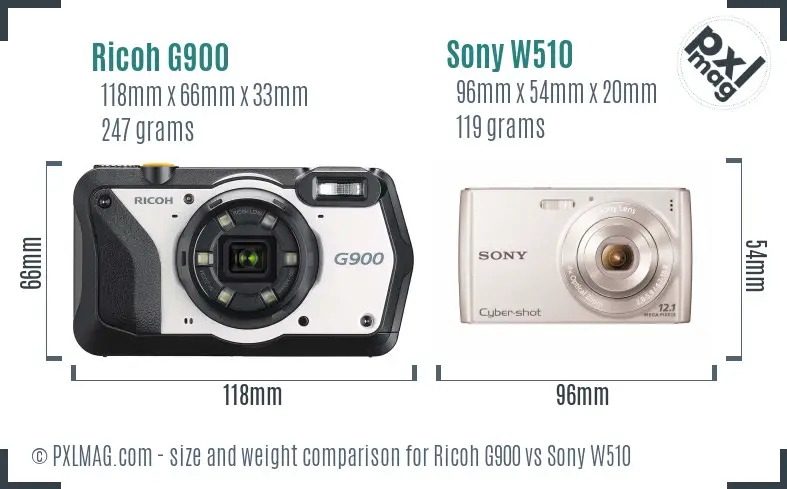 Ricoh G900 vs Sony W510 size comparison