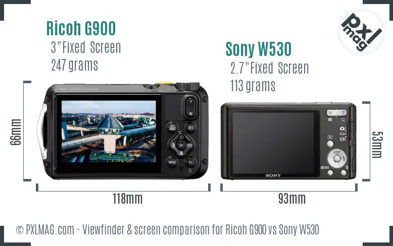 Ricoh G900 vs Sony W530 Screen and Viewfinder comparison