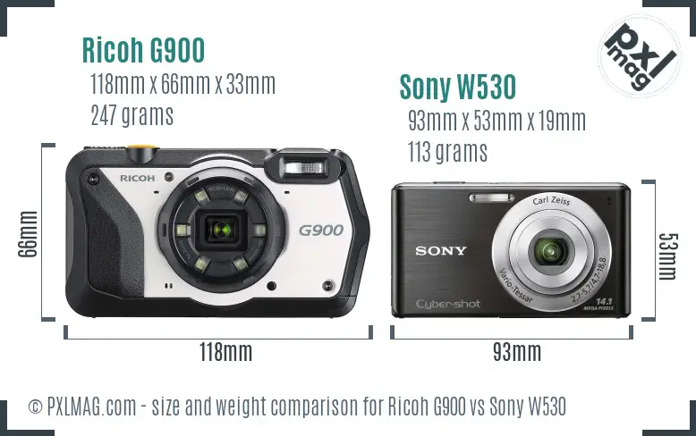 Ricoh G900 vs Sony W530 size comparison