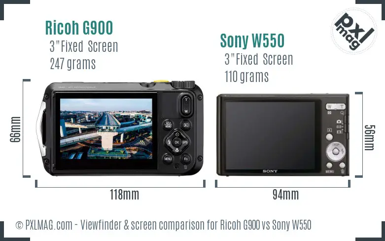 Ricoh G900 vs Sony W550 Screen and Viewfinder comparison
