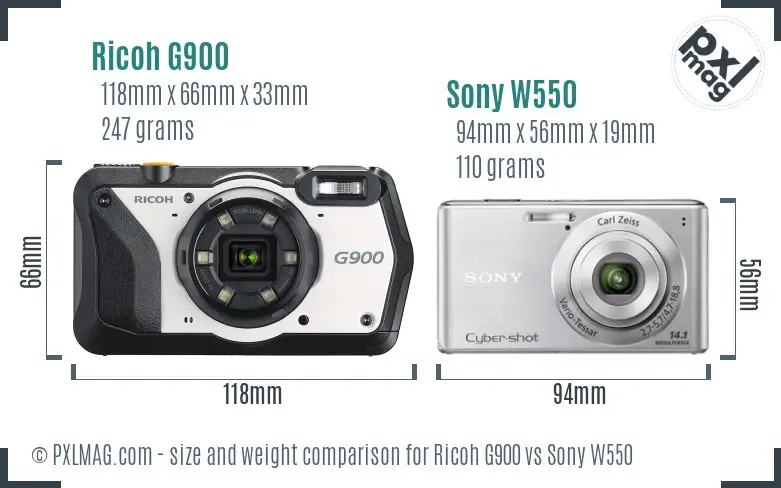 Ricoh G900 vs Sony W550 size comparison
