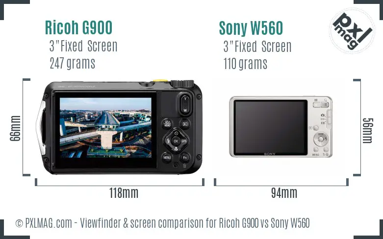 Ricoh G900 vs Sony W560 Screen and Viewfinder comparison