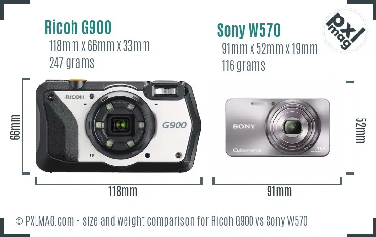 Ricoh G900 vs Sony W570 size comparison