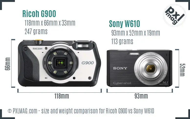 Ricoh G900 vs Sony W610 size comparison