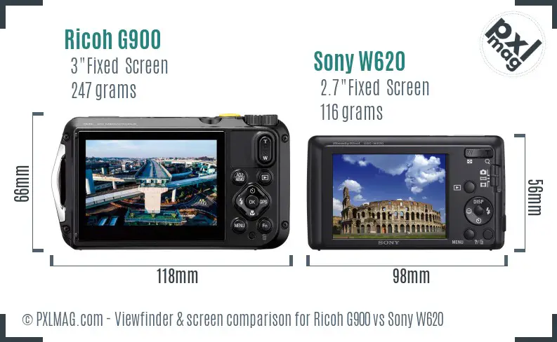 Ricoh G900 vs Sony W620 Screen and Viewfinder comparison