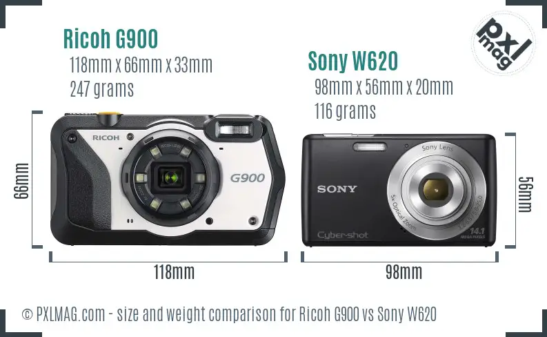 Ricoh G900 vs Sony W620 size comparison