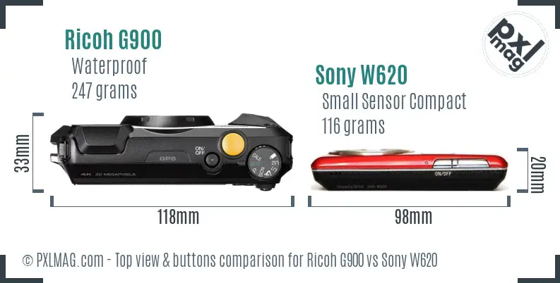 Ricoh G900 vs Sony W620 top view buttons comparison