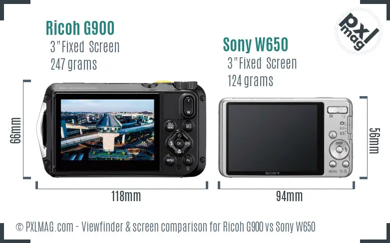 Ricoh G900 vs Sony W650 Screen and Viewfinder comparison