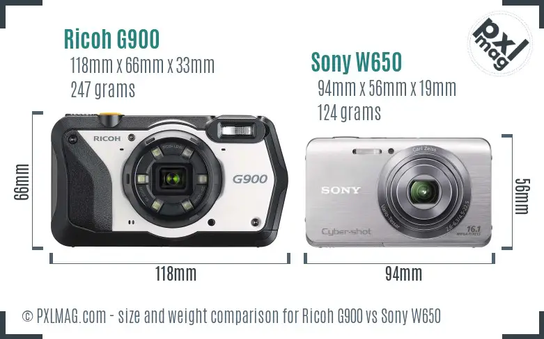 Ricoh G900 vs Sony W650 size comparison