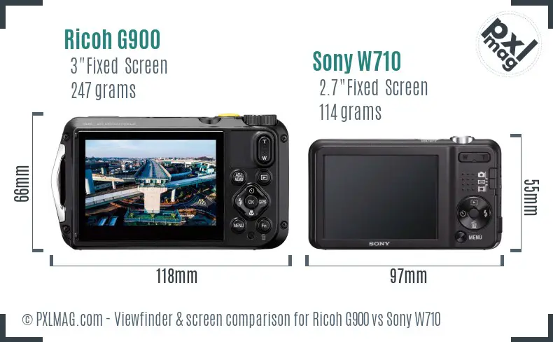 Ricoh G900 vs Sony W710 Screen and Viewfinder comparison