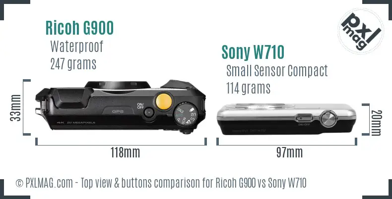 Ricoh G900 vs Sony W710 top view buttons comparison