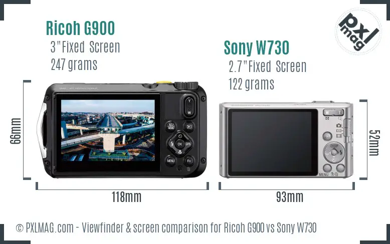 Ricoh G900 vs Sony W730 Screen and Viewfinder comparison