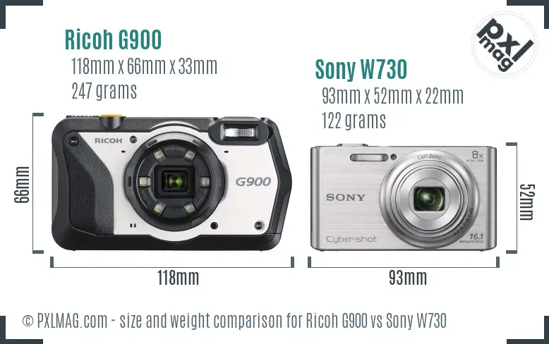 Ricoh G900 vs Sony W730 size comparison