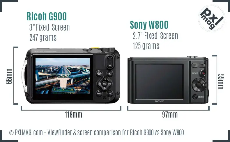 Ricoh G900 vs Sony W800 Screen and Viewfinder comparison