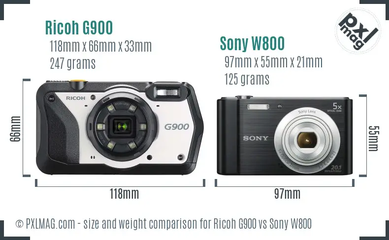 Ricoh G900 vs Sony W800 size comparison