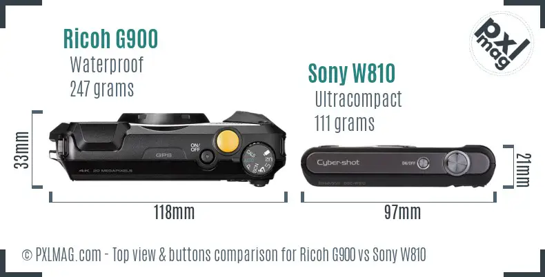 Ricoh G900 vs Sony W810 top view buttons comparison