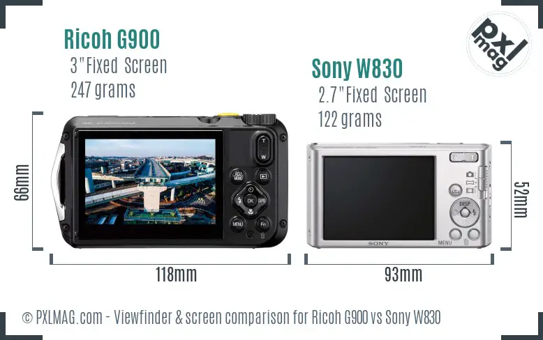 Ricoh G900 vs Sony W830 Screen and Viewfinder comparison