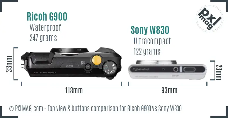 Ricoh G900 vs Sony W830 top view buttons comparison
