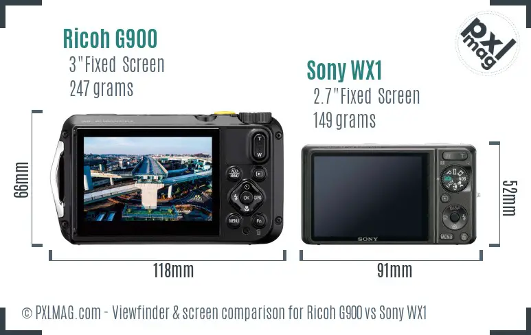 Ricoh G900 vs Sony WX1 Screen and Viewfinder comparison