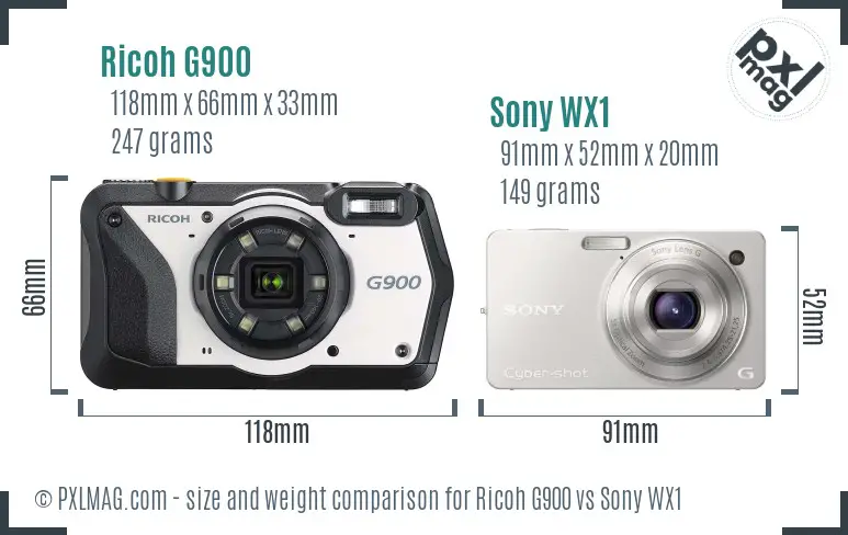 Ricoh G900 vs Sony WX1 size comparison