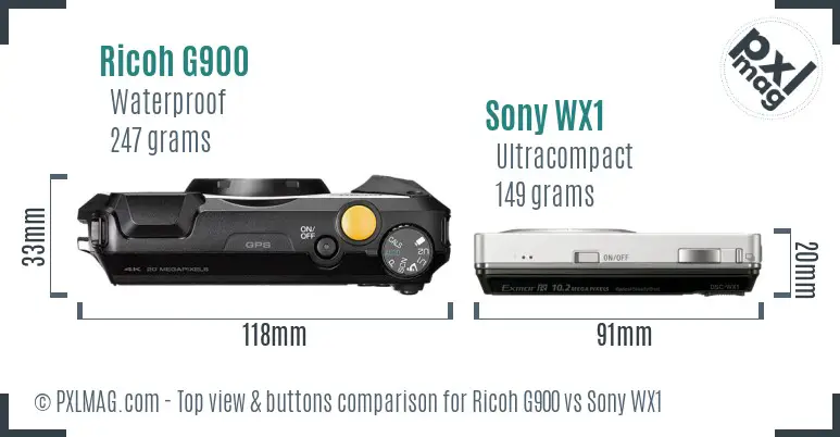 Ricoh G900 vs Sony WX1 top view buttons comparison