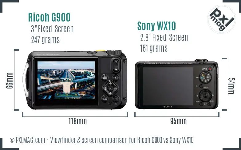 Ricoh G900 vs Sony WX10 Screen and Viewfinder comparison