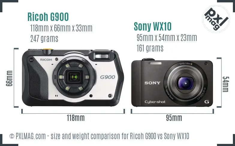 Ricoh G900 vs Sony WX10 size comparison