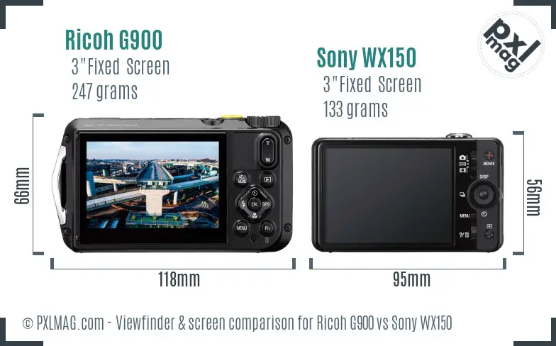 Ricoh G900 vs Sony WX150 Screen and Viewfinder comparison