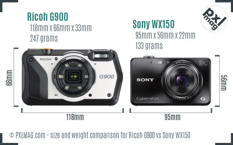 Ricoh G900 vs Sony WX150 size comparison