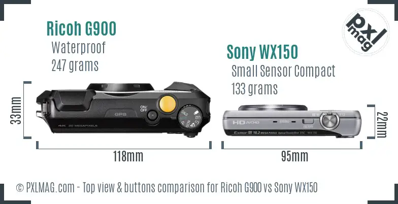 Ricoh G900 vs Sony WX150 top view buttons comparison