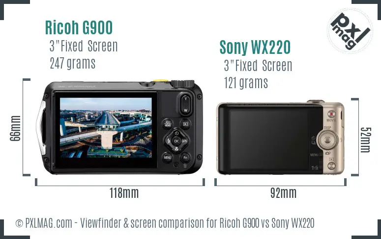 Ricoh G900 vs Sony WX220 Screen and Viewfinder comparison