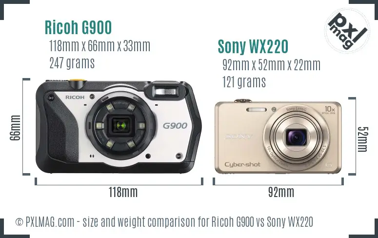 Ricoh G900 vs Sony WX220 size comparison