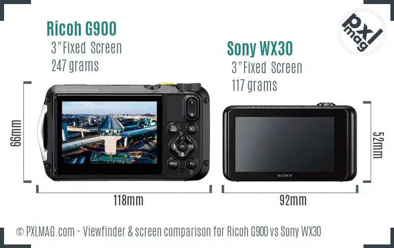 Ricoh G900 vs Sony WX30 Screen and Viewfinder comparison
