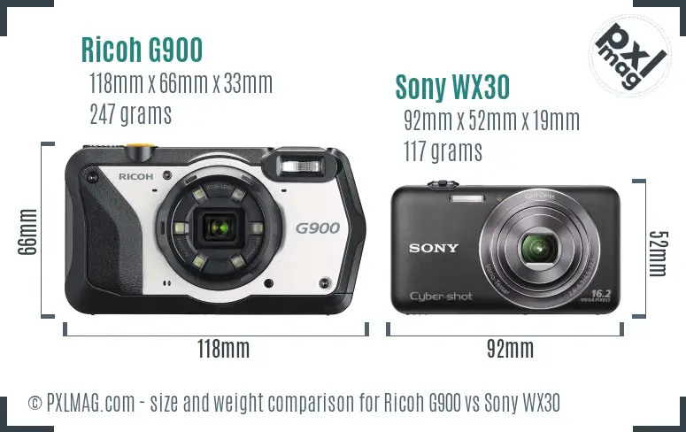 Ricoh G900 vs Sony WX30 size comparison