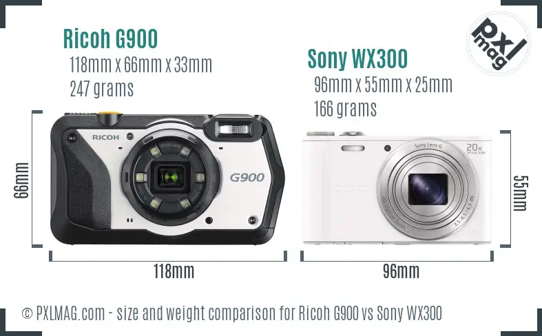 Ricoh G900 vs Sony WX300 size comparison