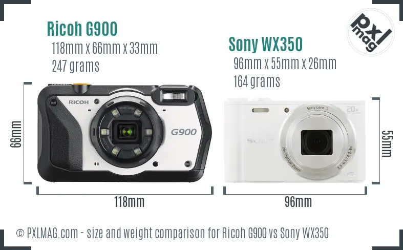 Ricoh G900 vs Sony WX350 size comparison