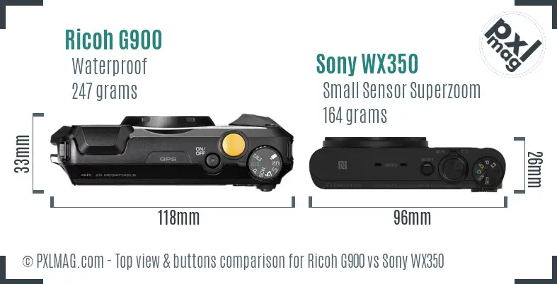 Ricoh G900 vs Sony WX350 top view buttons comparison