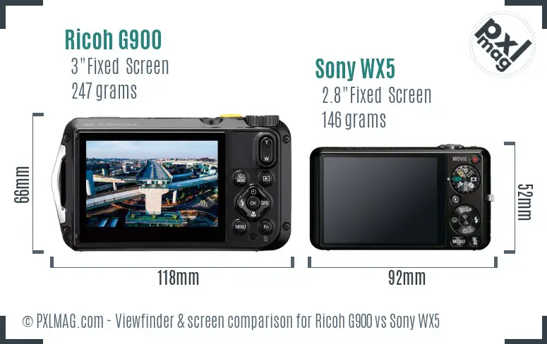 Ricoh G900 vs Sony WX5 Screen and Viewfinder comparison