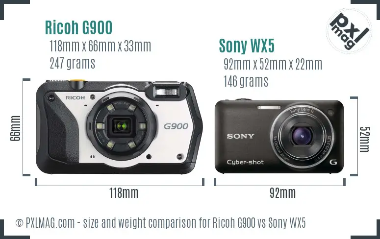 Ricoh G900 vs Sony WX5 size comparison