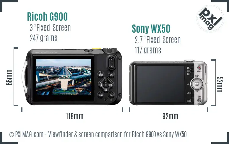 Ricoh G900 vs Sony WX50 Screen and Viewfinder comparison