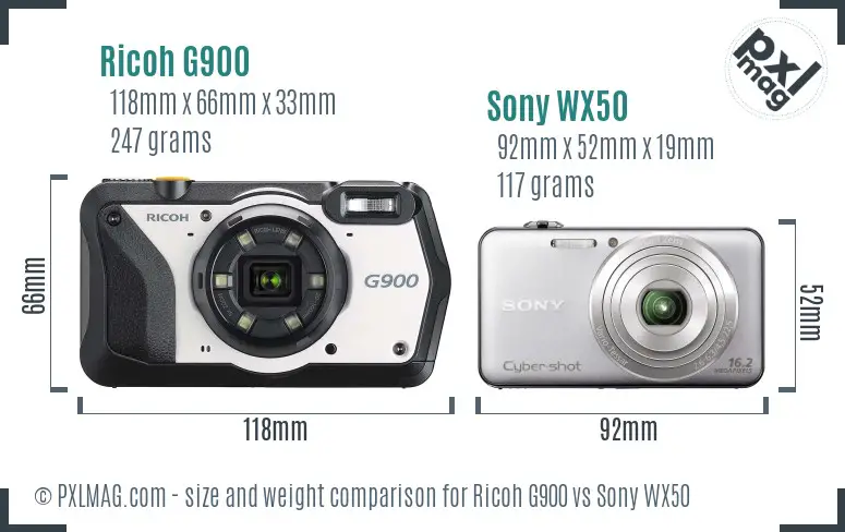 Ricoh G900 vs Sony WX50 size comparison