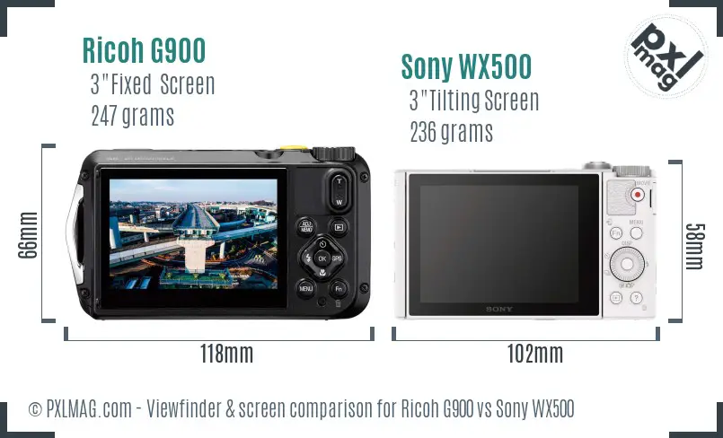 Ricoh G900 vs Sony WX500 Screen and Viewfinder comparison